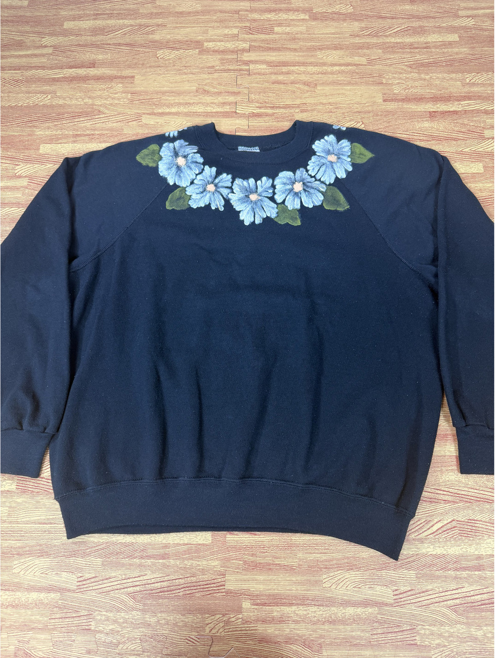 Vintage Lee Sturdy Sweats Black Floral Embroidered Crewneck Sweatshirt USA XXL